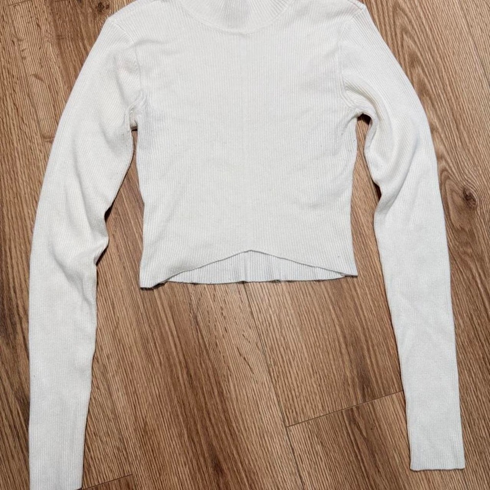 Garage White Ribbed Mock Neck Cropped Sweater Long Sleeve Small P/S